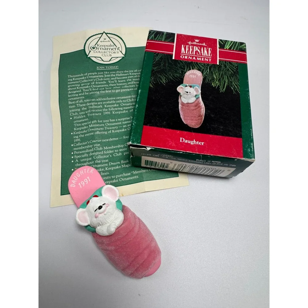 Hallmark Keepsake Ornament 1991 Daughter Mouse in Pink Slipper Vintage with Box